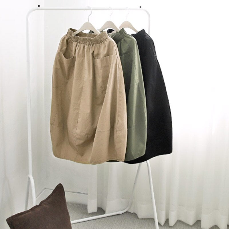 2022 Autumn Plus Size 4XL Women's Skirt Casual Big Pockets Lady Skirts Elastic Waist Female Bottom Clothing Skirts KN547