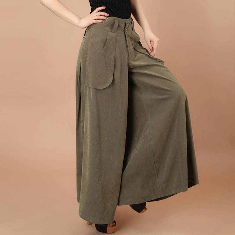 Plus size spring Summer Women solid Wide Leg Loose Dress Pants Female Casual Skirt Trousers Capris Culottes