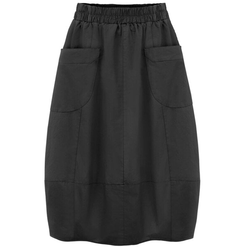 2022 Autumn Plus Size 4XL Women's Skirt Casual Big Pockets Lady Skirts Elastic Waist Female Bottom Clothing Skirts KN547