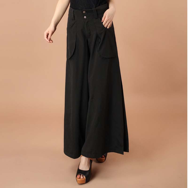 Plus size spring Summer Women solid Wide Leg Loose Dress Pants Female Casual Skirt Trousers Capris Culottes