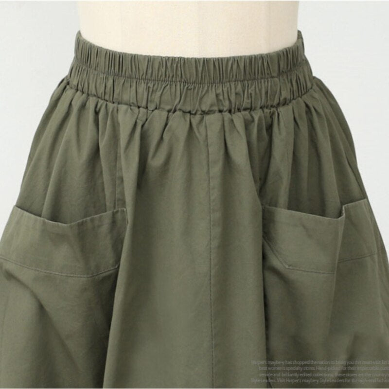 2022 Autumn Plus Size 4XL Women's Skirt Casual Big Pockets Lady Skirts Elastic Waist Female Bottom Clothing Skirts KN547