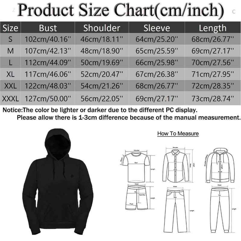 Heating Solid Color Black Hoodies Winter Warm Sweetshirts Windbreak Pullovers Workout Leisure Sportswear Men'S Sudaderas