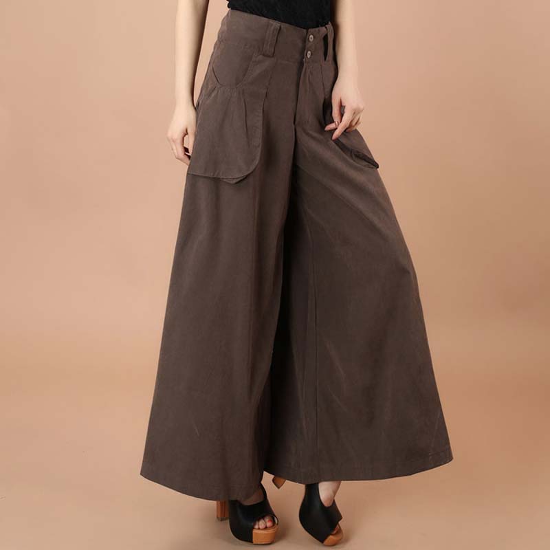 Plus size spring Summer Women solid Wide Leg Loose Dress Pants Female Casual Skirt Trousers Capris Culottes