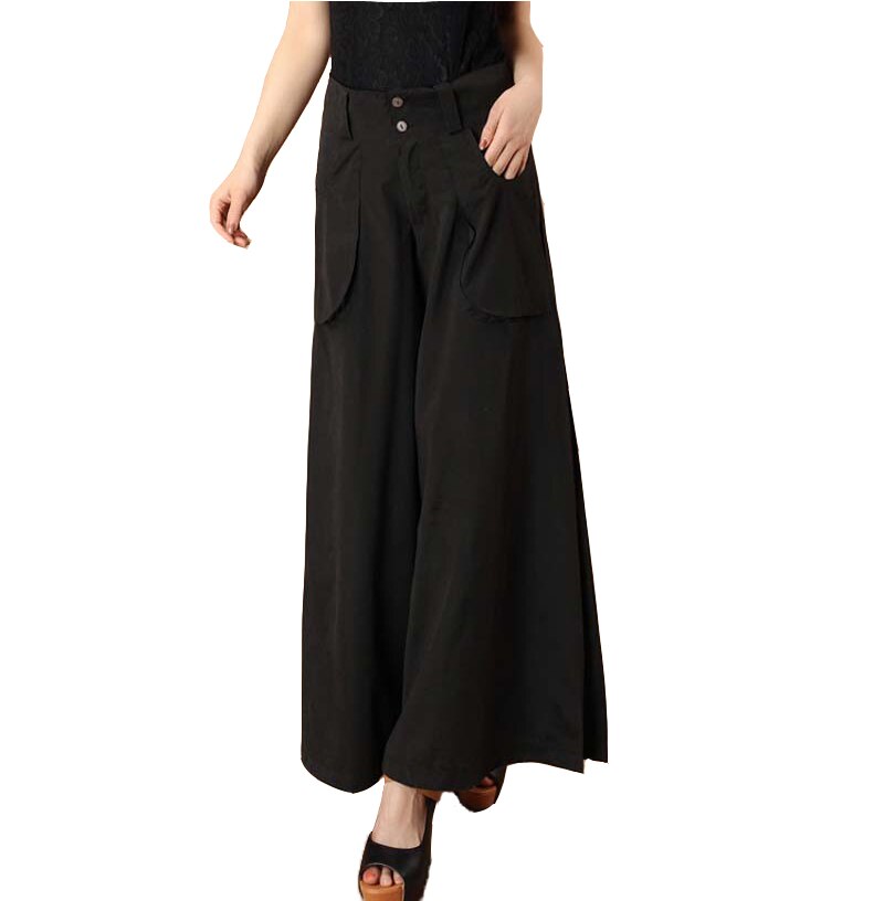 Plus size spring Summer Women solid Wide Leg Loose Dress Pants Female Casual Skirt Trousers Capris Culottes