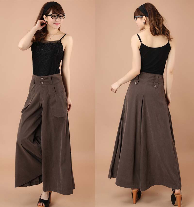 Plus size spring Summer Women solid Wide Leg Loose Dress Pants Female Casual Skirt Trousers Capris Culottes