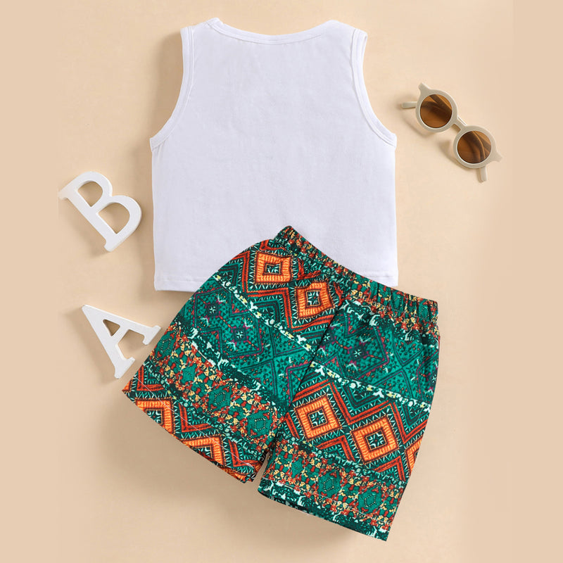 Graphic Tank and Printed Shorts Set