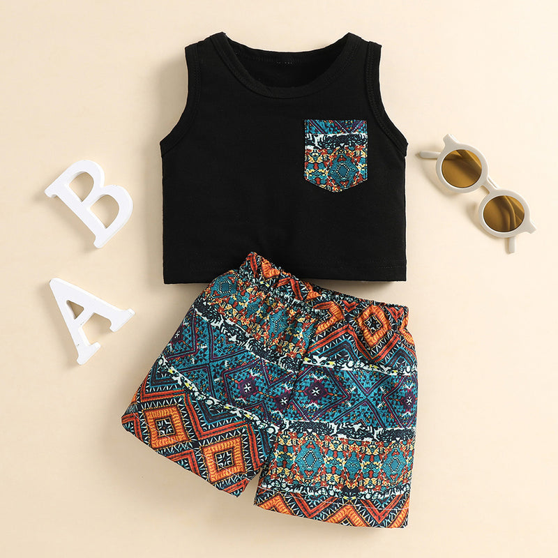 Graphic Tank and Printed Shorts Set