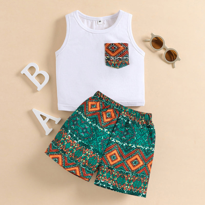 Graphic Tank and Printed Shorts Set