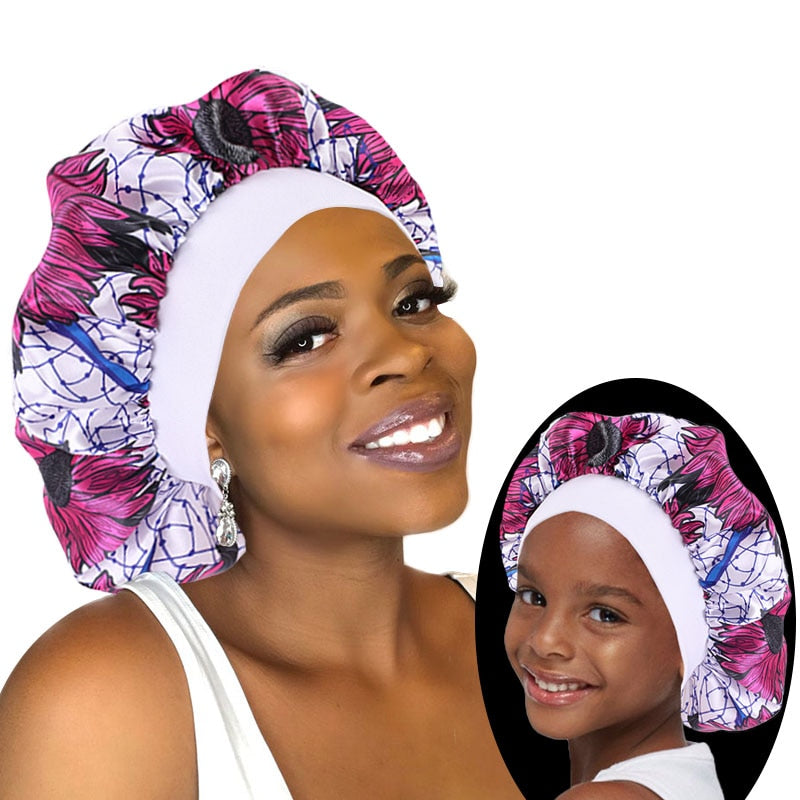 2 pcs/ set Satin Bonnet Sleep Cap Mommy and Me