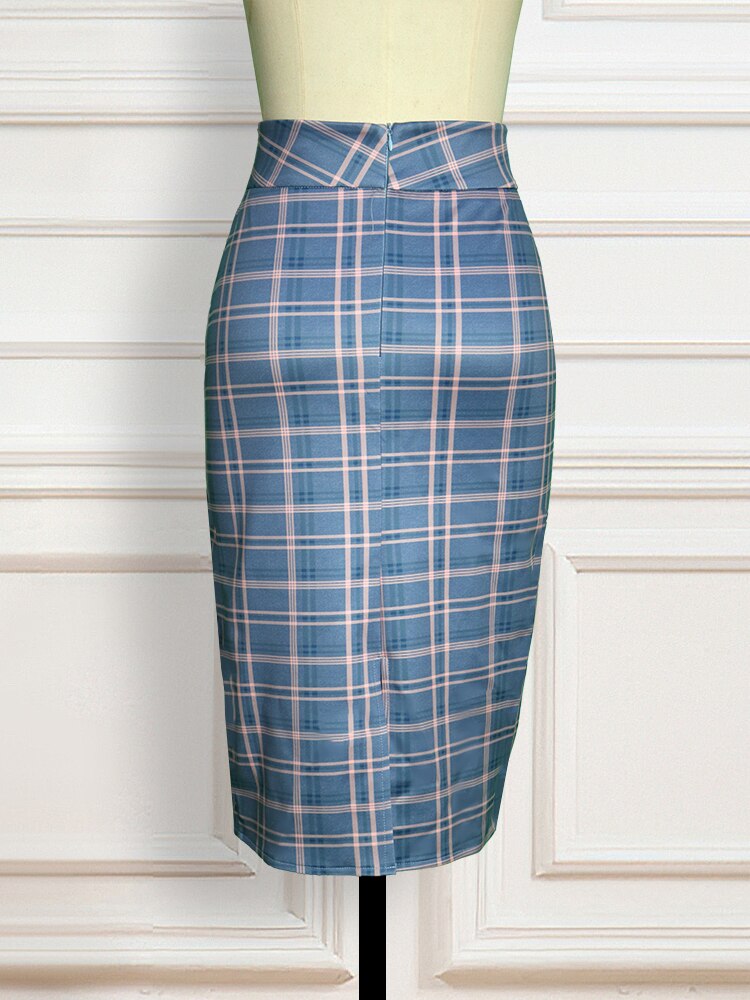 High Waist Plaid Pencil Skirts