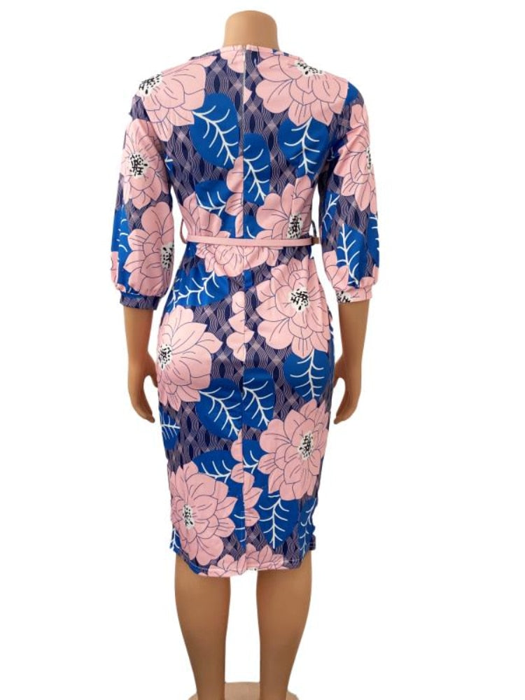 Bodycon Printed Dress Three Quarter Sleeves