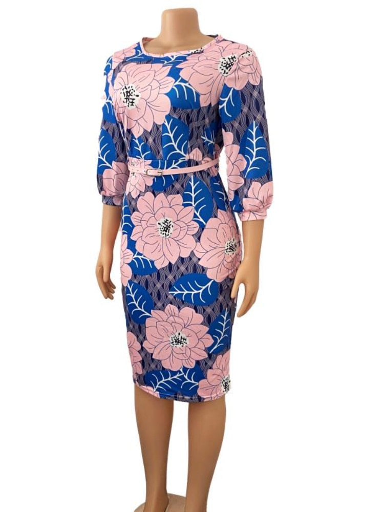 Bodycon Printed Dress Three Quarter Sleeves