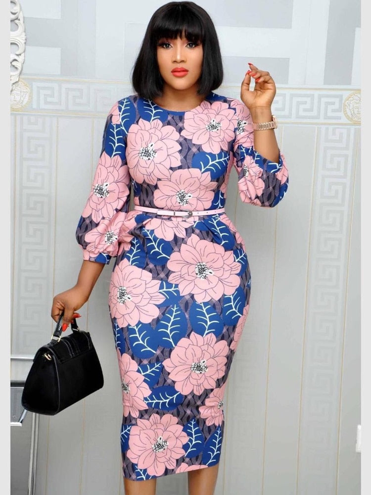 Bodycon Printed Dress Three Quarter Sleeves