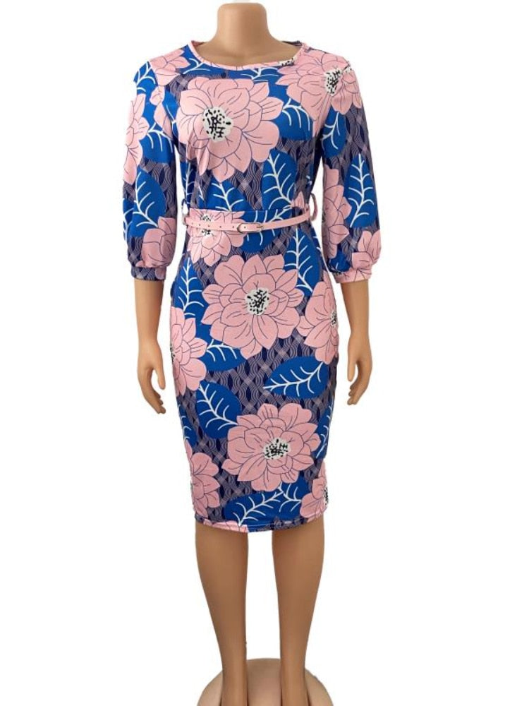 Bodycon Printed Dress Three Quarter Sleeves