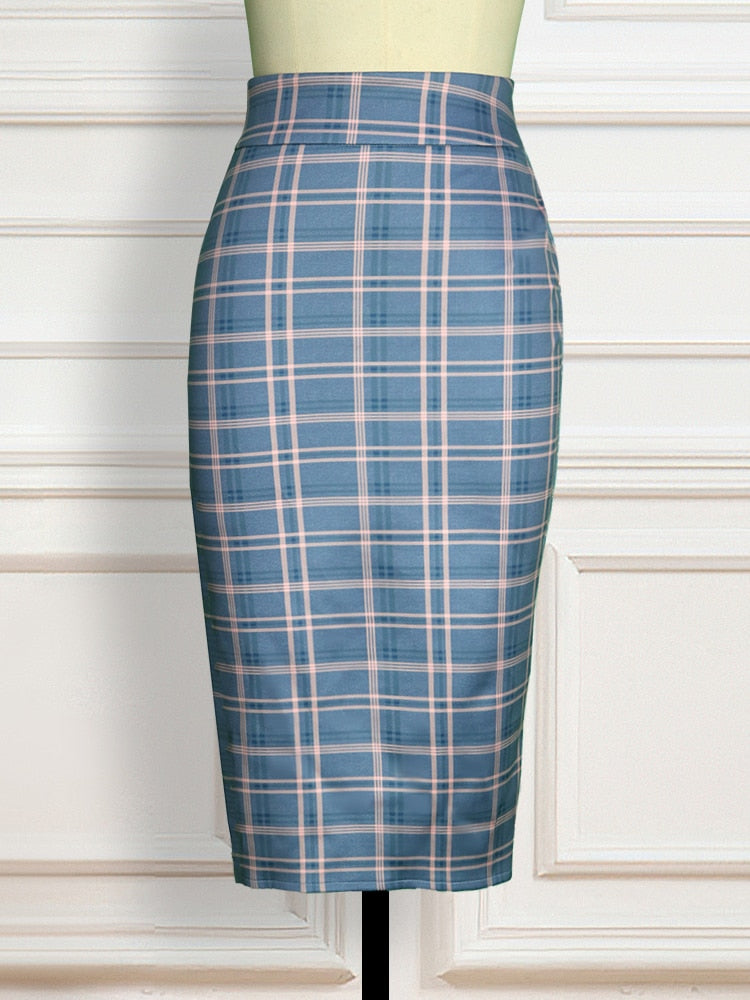 High Waist Plaid Pencil Skirts