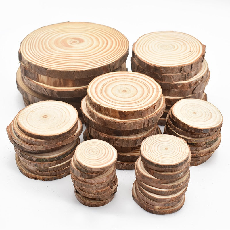 3-12cm Thick Natural Pine Round Unfinished Wood Slices